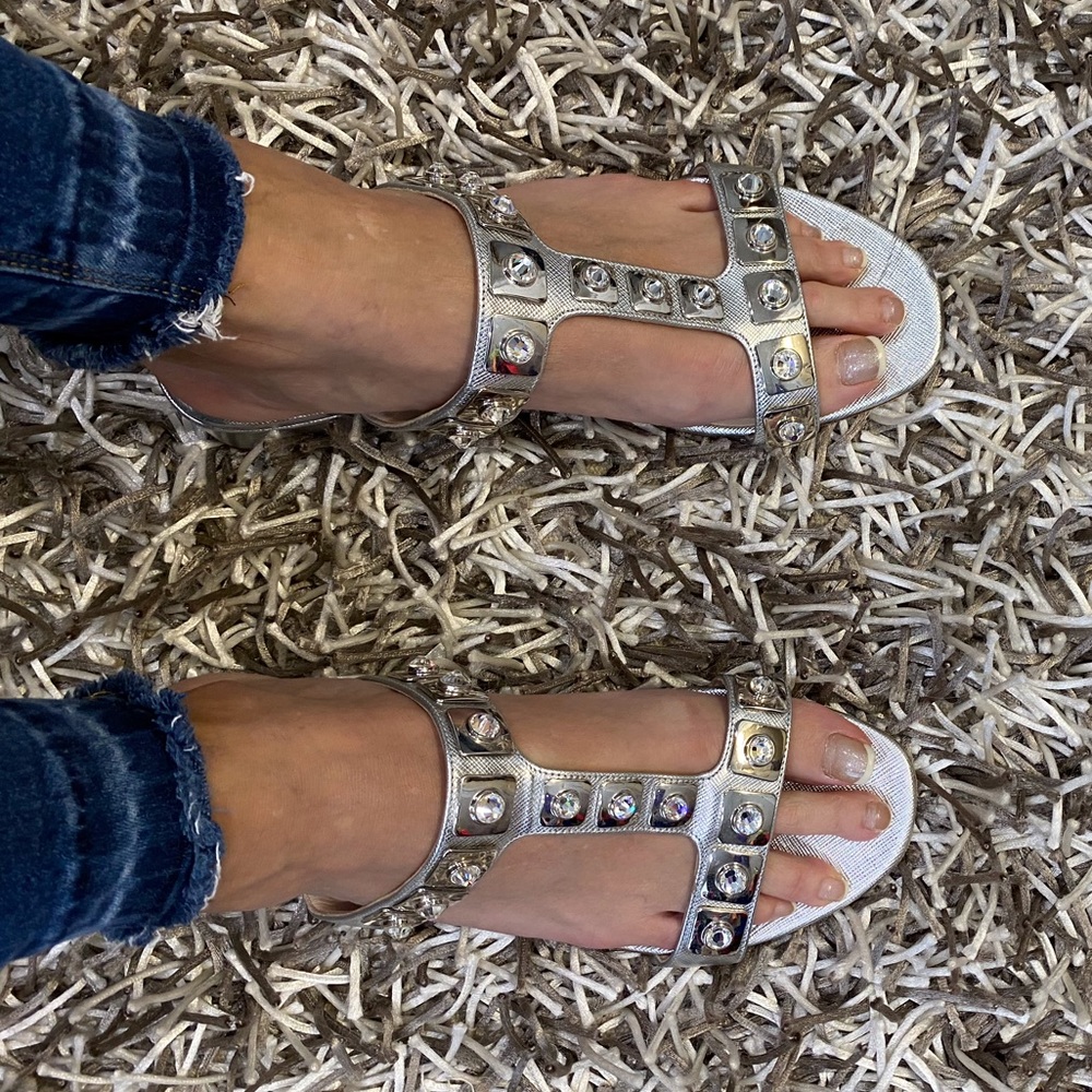 COPY - COPY - Silver Prada Studded & Jeweled Slides 41